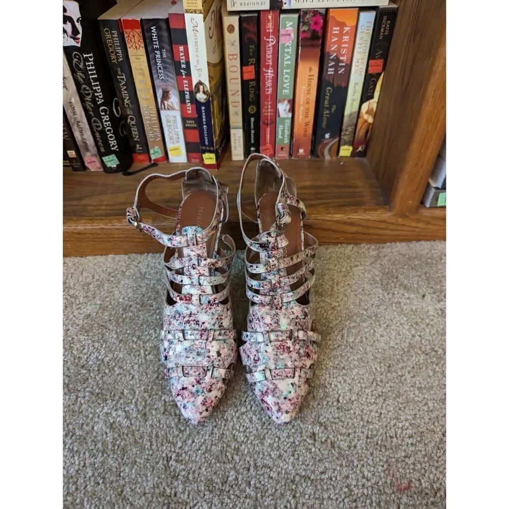 Rebecca minkoff Randi floral patent leather multicolored cage heel stilleto sz 9